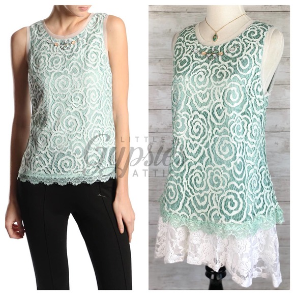 Ryu Tops - Ryu Sweet Mint and Jeweled Top